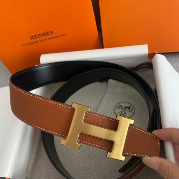 Hermes Reversible 32mm Belt Black/Brown Gold Buckle 90cm display picture 1